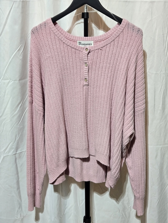 No Boundaries Sweaters - No Boundaries Light Pink Waffle Henley Sweater